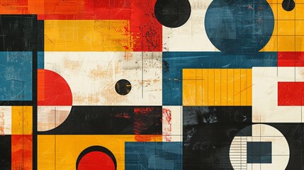 Poster - A dynamic geometric vector background, featuring Scandinavian colors with a mix of circles and squares in an abstract layout