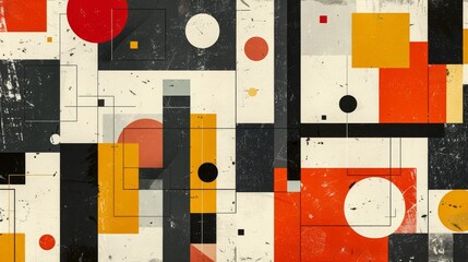 Poster - A dynamic geometric vector background, featuring Scandinavian colors with a mix of circles and squares in an abstract layout