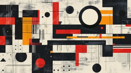 Poster - A dynamic geometric vector background, featuring Scandinavian colors with a mix of circles and squares in an abstract layout