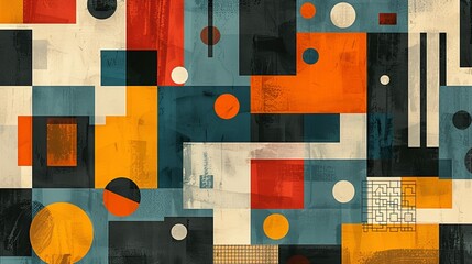 Poster - A dynamic geometric vector background, featuring Scandinavian colors with a mix of circles and squares in an abstract layout