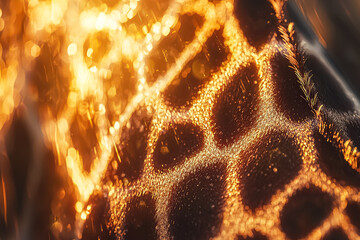 Wall Mural - close up of a giraffe's skin with a lot of detail. the giraffe's skin is covered in spots and has a 