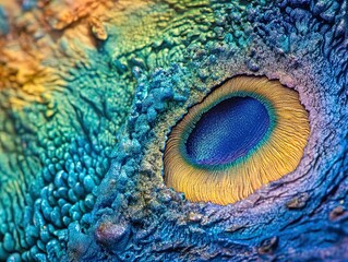 Stunning Macro Image of Peacock Feather Eye Spot with Vivid Blues and Greens - Perfect for Sporty Interior Decor or Nature-Inspired Wall Art