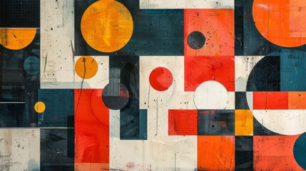 Poster - A dynamic geometric vector background, featuring Scandinavian colors with a mix of circles and squares in an abstract layout