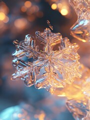 Poster - Intricate snowflake shapes shimmer in glowing icy hues, capturing the essence of winter's delicate beauty and frost's enchanting charm. Generative AI