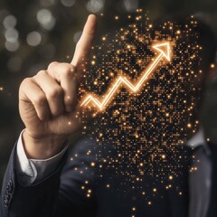Poster - As a businessman interacts with the upward trending financial graph in an office setting