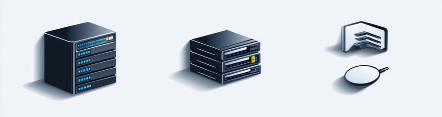 Poster - An icon set for data and servers. A modern illustration of a data center