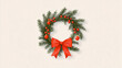 © alexandra_pp - A simple illustration of a Christmas wreath adorned with red berries, ornaments, and a bright red bow. The design is set against a light background, adding a touch of festive charm.