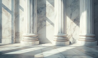 marble columns in soft, natural lighting, with the play of shadows and highlights on their surfaces. the classical charm of these architectural elements