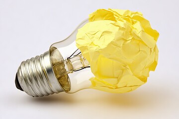 Poster - A sketch of a glowing light bulb with an innovation concept and a paper ball.