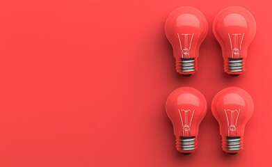 Poster - An example of a 3D illustration with light bulbs on a red background. Idea concept.