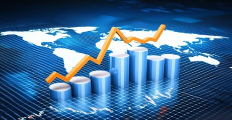 Poster - The market chart of business increase stock graph or investment financial data profit with growth money diagram background.