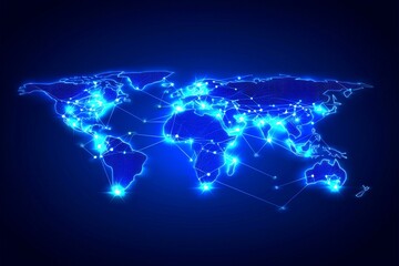 Poster - Global network connection. Big data analytics and business concept. Global business map with points and lines, e-commerce, social networks.