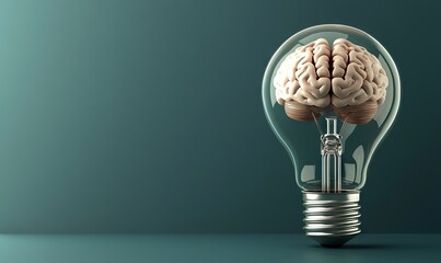 Poster - Brain lightbulb new ideas concept stock photo