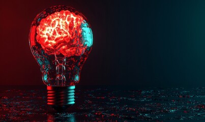 Poster - A human brain with a lightbulb concept stock image