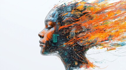Poster - Human head with circuit board inside. Engineering concept. Technology web background. Virtual image concept.