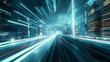 © Another Galaxy - Dynamic futuristic cityscape with blurred light trails suggesting fast movement through a tunnel