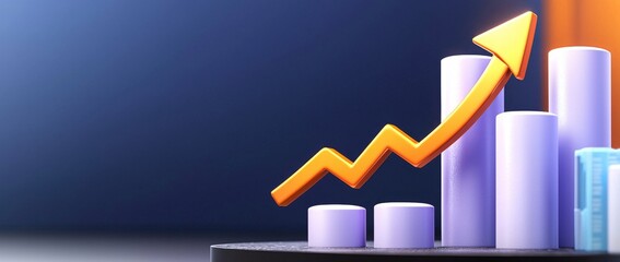 Poster - The theme of the widescreen abstract financial graph is the stock market on a blue background with an uptrend line and bar chart