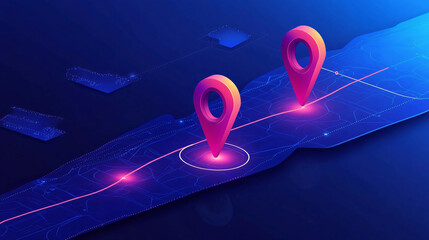 Map location marked with a pin, emphasizing navigation, adventure, discovery and communication, 