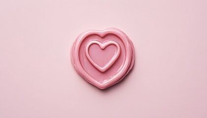 Poster - A pink heart-shaped cookie or cake decoration on a soft pink background.