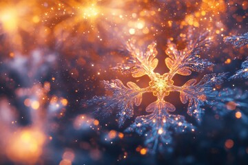 Poster - Glowing icy shades take the shape of intricate snowflakes, illuminating a beautiful winter-themed backdrop with vibrant hues. Generative AI