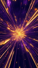 Poster - A digital landscape of glowing purple and gold stripes, radiating outwards like light beams from a central point. Vertical element for presentation, business, corporate, institution