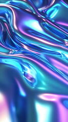 Aufkleber - Abstract holographic liquid surface. Glossy, iridescent texture with flowing curves in blue, green, and purple. Reflective neon background. Vertical element for presentation, business, corporate, inst