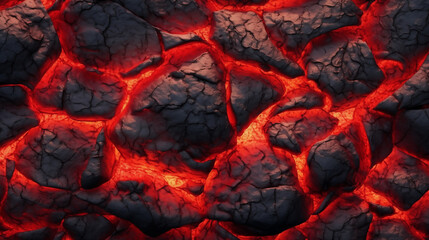 Seamless hot texture. Danger terrain heat-  fluid metal. Burning coals- crack surface. Abstract nature pattern- glow faded flame.