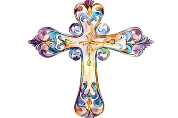 Watercolor cross, clipart, white background Generative AI