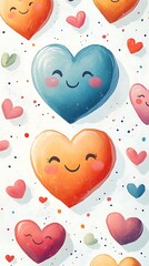 Wall Mural - Colorful smiling hearts kawaii pastel colors cute adorable scene background