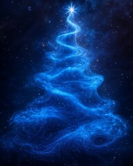 abstract christmas tree with glowing lights and snowflakes