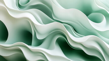 Abstract background with mint and white waves flowing