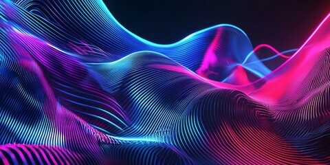 Poster - Colorful abstract wave pattern with vibrant blue and pink lines creating a dynamic visual experience.