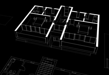 Wall Mural - architectural drawing of a house 3d illustration