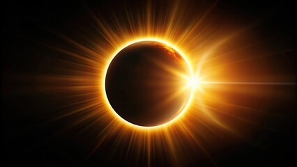 Wall Mural - spectacular solar eclipse in golden light against black background with depth of field