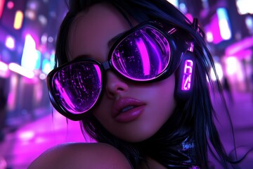Aufkleber - Cyberpunk character receiving a glowing token of appreciation in a neon-lit city, with futuristic designs symbolizing the recognition of hard work in a high-tech world