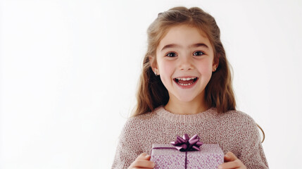 Joyful child holding a gift with excitement and happiness