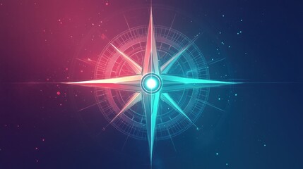 Fototapete - This design showcases a sharp, geometric compass rose with vibrant colors and clean lines at its center, symbolizing direction. Generative AI
