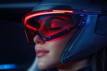 Poster - Futuristic city where people are smiling and interacting with advanced technology, symbolizing the harmony between progress and happiness