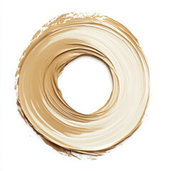 A warm beige paint stroke creating a circular shape, representing simplicity and elegance, isolated on a white background