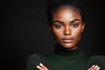 Poster - Hyper-realistic close-up of a person standing tall with confidence, with every detail of their posture and expression showing inner strength and self-respect