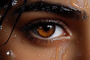 Aufkleber - Hyper-realistic close-up of a personâ€™s face, eyes filled with determination, capturing the emotion and focus of acting without hesitation