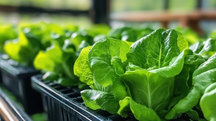 Image of organic lettuce crops thriving in a garden environment under natural sunlight, showcasing healthy, green foliage with a focus on agricultural abundance.