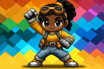 Aufkleber - Pixel art of a person standing tall with pride, with pixelated features showing their strength and confidence in a retro style