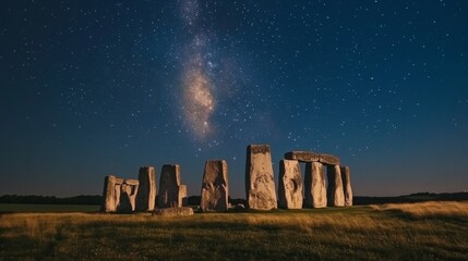 Stonehenge seen at night with a starry sky