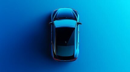 Poster - Blue Metallic Abstract Car Top View Realistic Illustration 