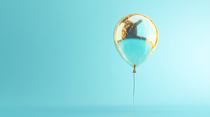 Poster - Blue and gold flying balloon on light blue background created with