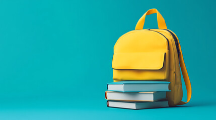 Poster - Full school backpack with books isolated on blue background with copy space Back to School concept