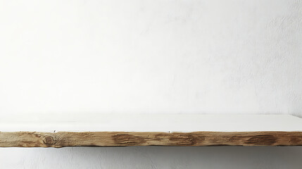 Poster - Empty wooden white table over white wall background product display montage High quality photo