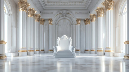 Poster - Decorated empty throne hall White throne 