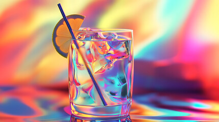 Aufkleber - Glass of cocktail in hypnotic neon light Colorful rave party drink 